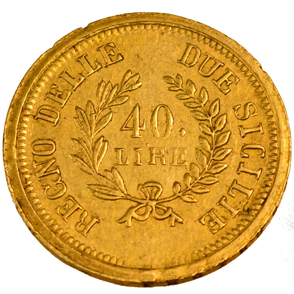 ITALIAN STATES, 40 Lire, 1813, Neapolis, KM #266, AU(50-53), Gold, 27, 12.89