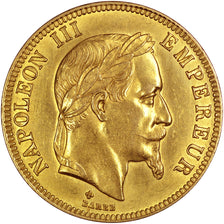 FRANCE, Napoléon III, 100 Francs, 1868, Strasbourg, KM #802.2, AU(55-58), Gold, 