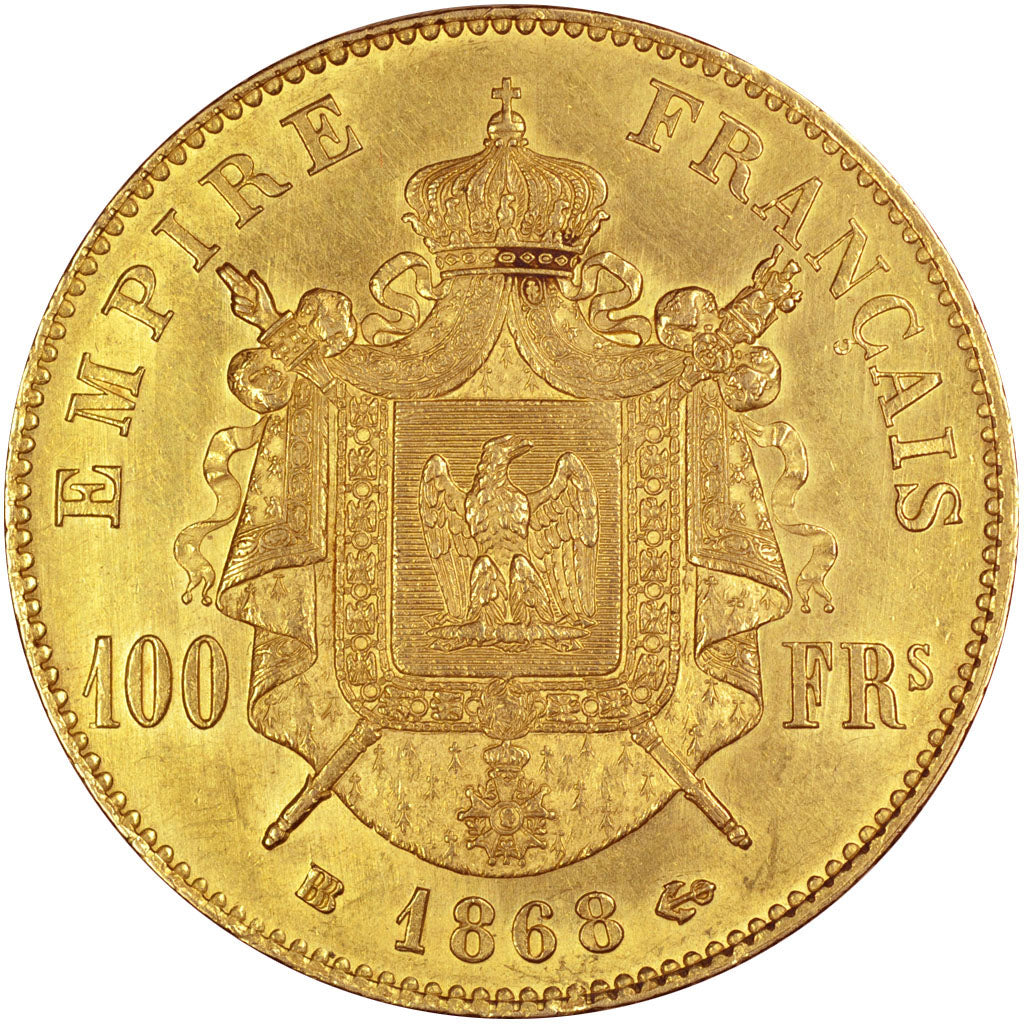 FRANCE, Napoléon III, 100 Francs, 1868, Strasbourg, KM #802.2, AU(55-58), Gold, 
