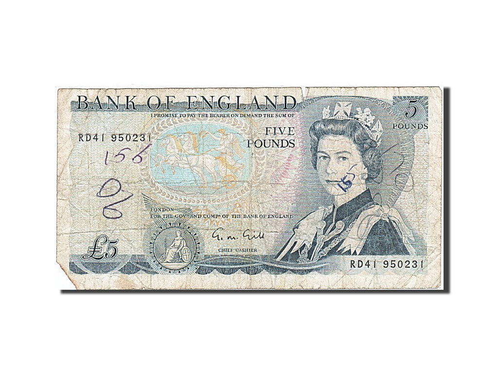 Great Britain, 5 Pounds, 1971-1982, KM:378f, 1988-1991, VG(8-10)