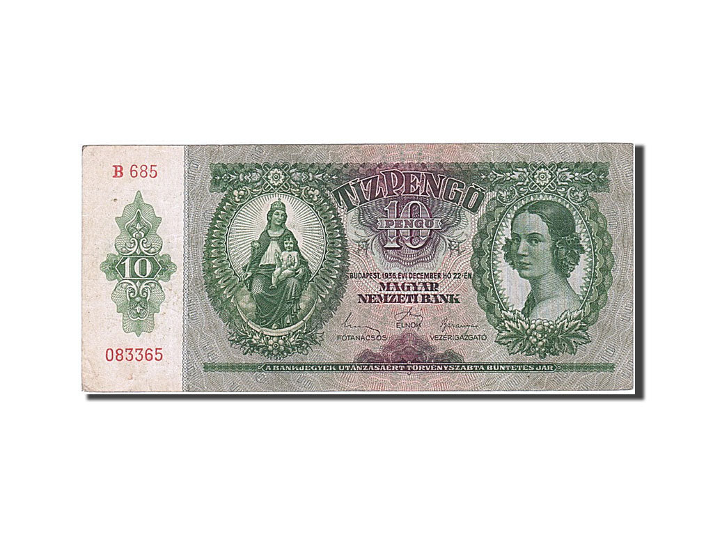 Hungary, 10 Pengö, 1936, KM:100, 1936-12-22, EF(40-45)