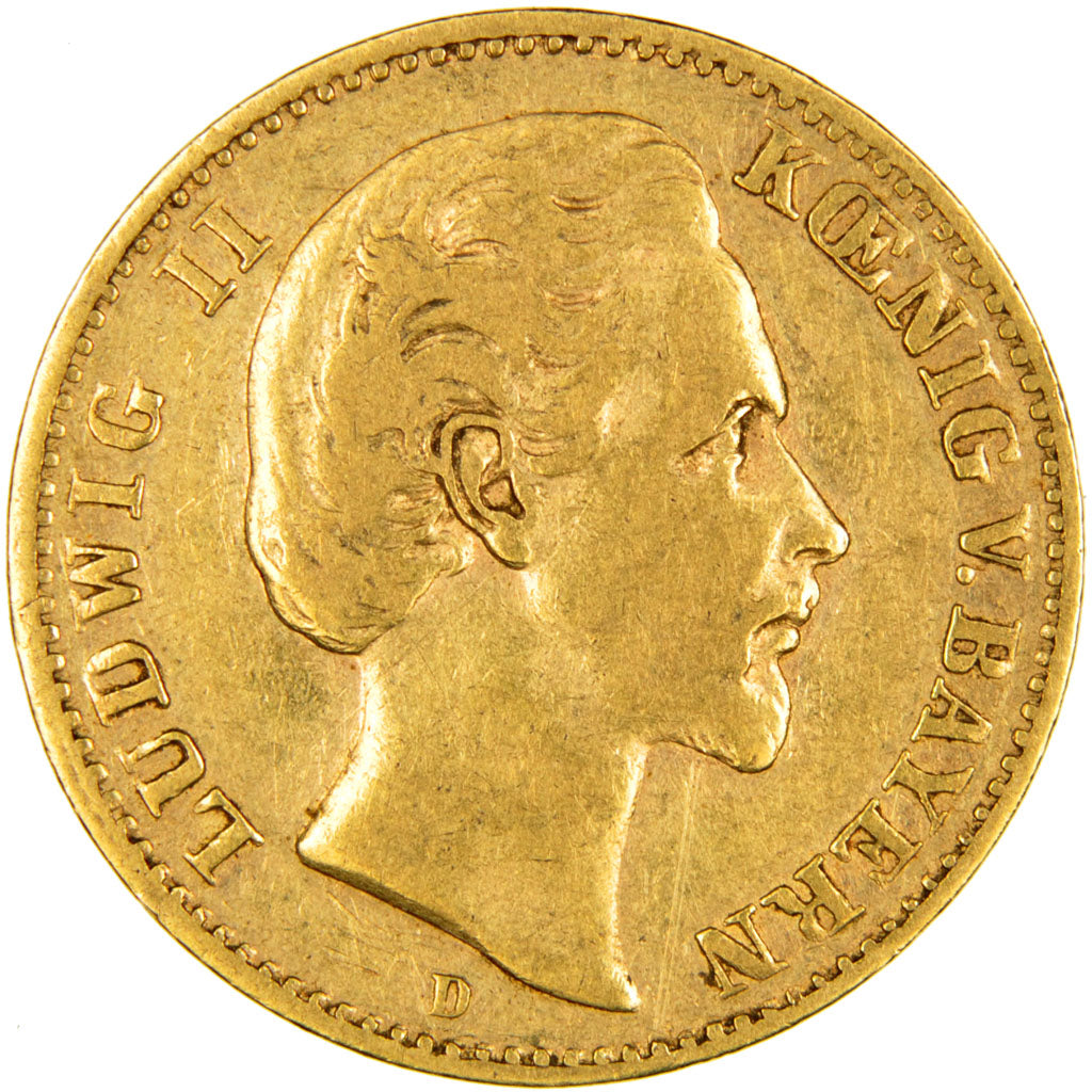 GERMAN STATES, 10 Mark, 1878, Munich, KM #898, EF(40-45), Gold, 3.93
