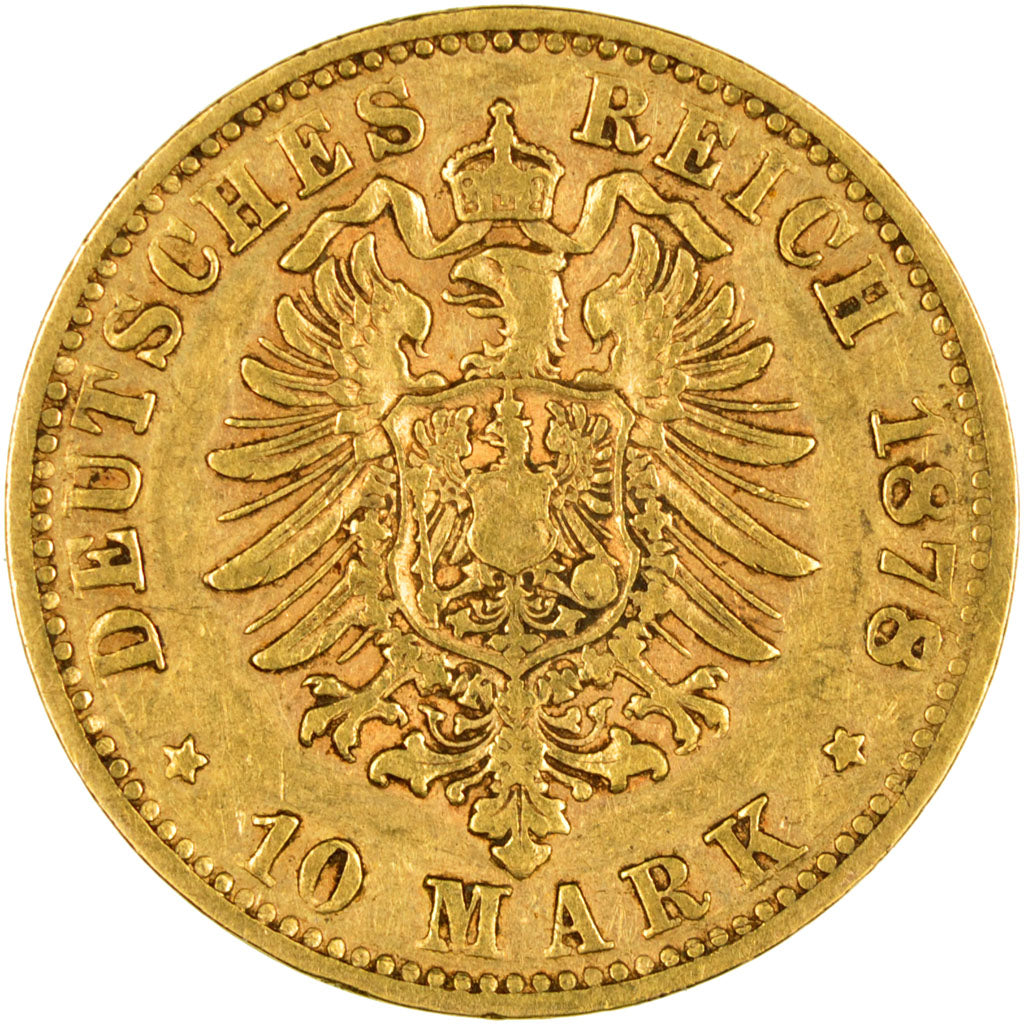 GERMAN STATES, 10 Mark, 1878, Munich, KM #898, EF(40-45), Gold, 3.93