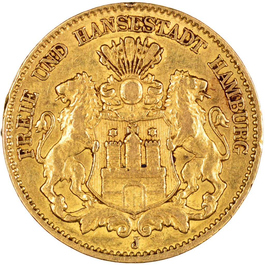 Germany, 10 Mark, 1893, Hambourg, KM #292, EF(40-45), Gold, 3.95