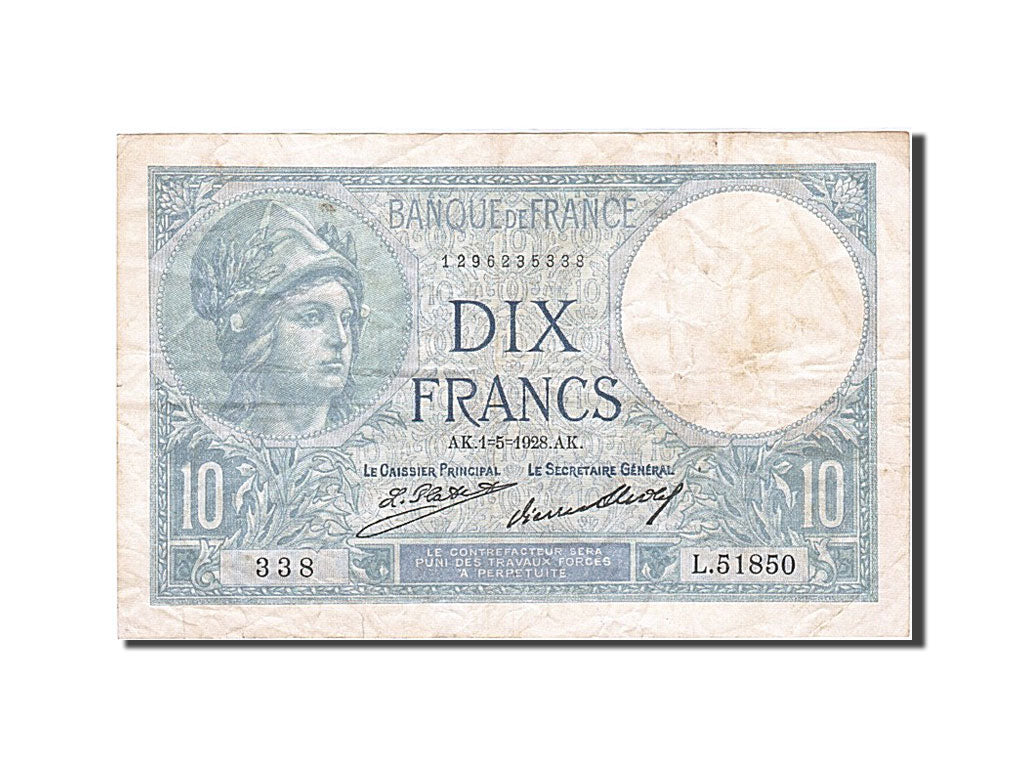 Biljet, Frankrijk, 10 Francs, 1915, 1928-05-01, TTB, Fayette:6.13, KM:73d