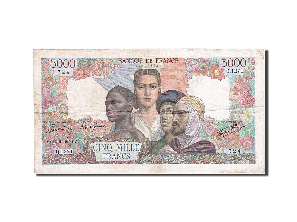 Banknote, France, 5000 Francs, 1942, 1945-09-20, EF(40-45), Fayette:47.44