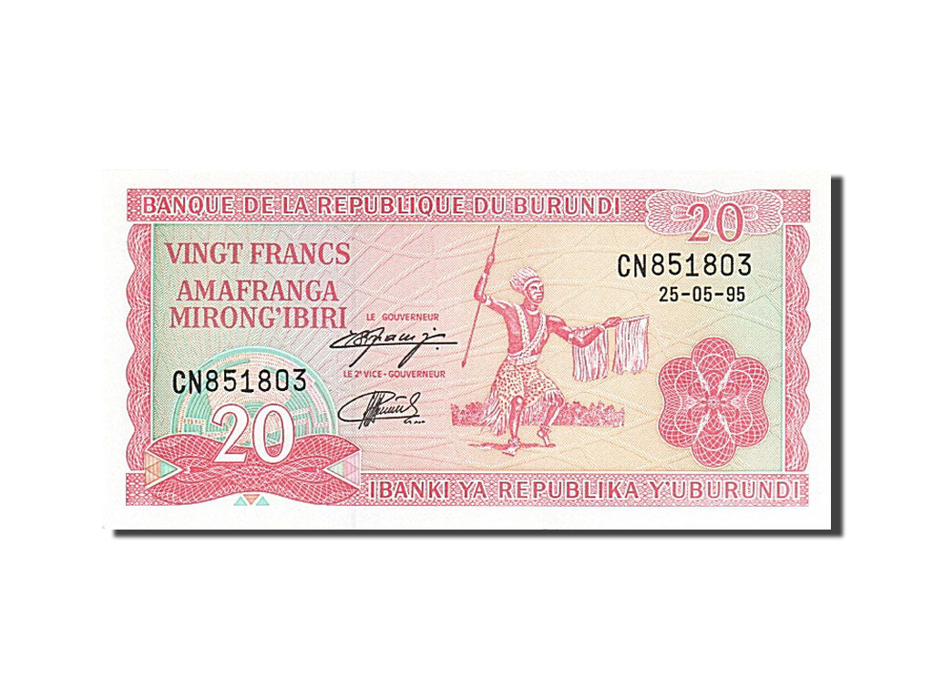 Banknote, Burundi, 20 Francs, 1975-1978, 1995-05-25, KM:27c, UNC(65-70)