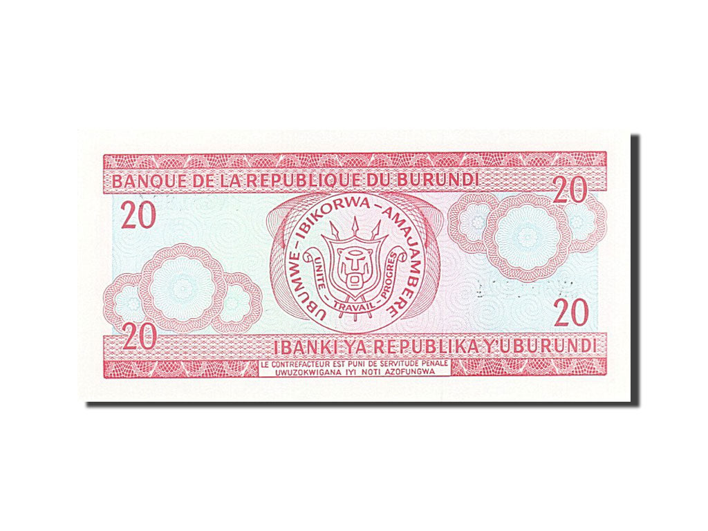 Banknote, Burundi, 20 Francs, 1975-1978, 1995-05-25, KM:27c, UNC(65-70)