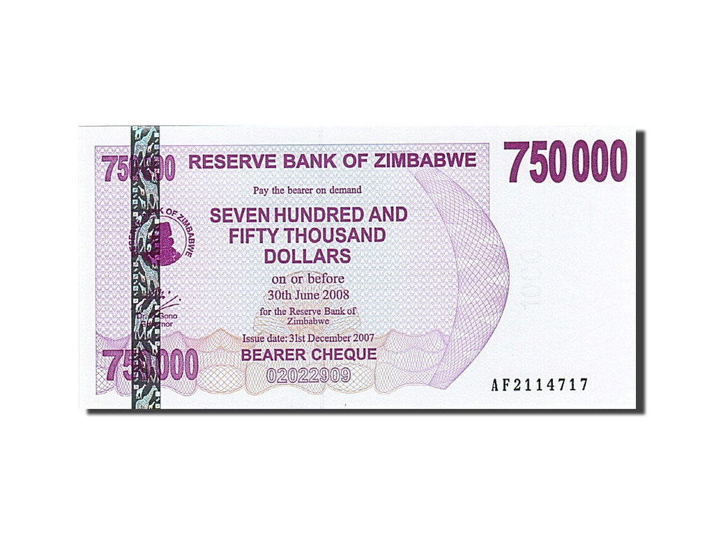 Banknote, Zimbabwe, 750,000 Dollars, 2006-2008, 2007-12-31, KM:52, UNC(65-70)