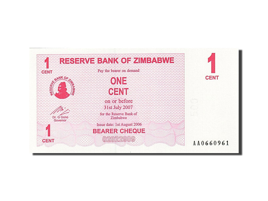 Geldschein, Simbabwe, 1 Cent, 2006-2008, 2006-08-01, KM:33, UNZ