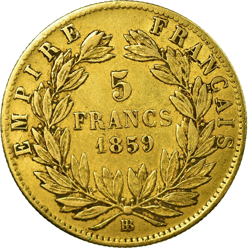 Moneda, Francia, Napoleon III, Napoléon III, 5 Francs, 1859, Strasbourg, MBC+