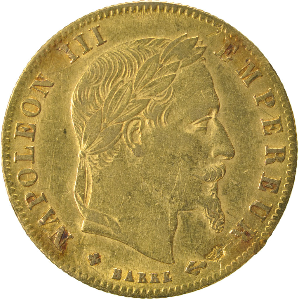 FRANCE, Napoléon III, 5 Francs, 1867, Strasbourg, KM #803.2, AU(50-53), Gold, G.
