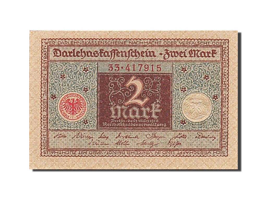 Geldschein, Deutschland, 2 Mark, 1920, 1920-03-01, KM:60, UNZ