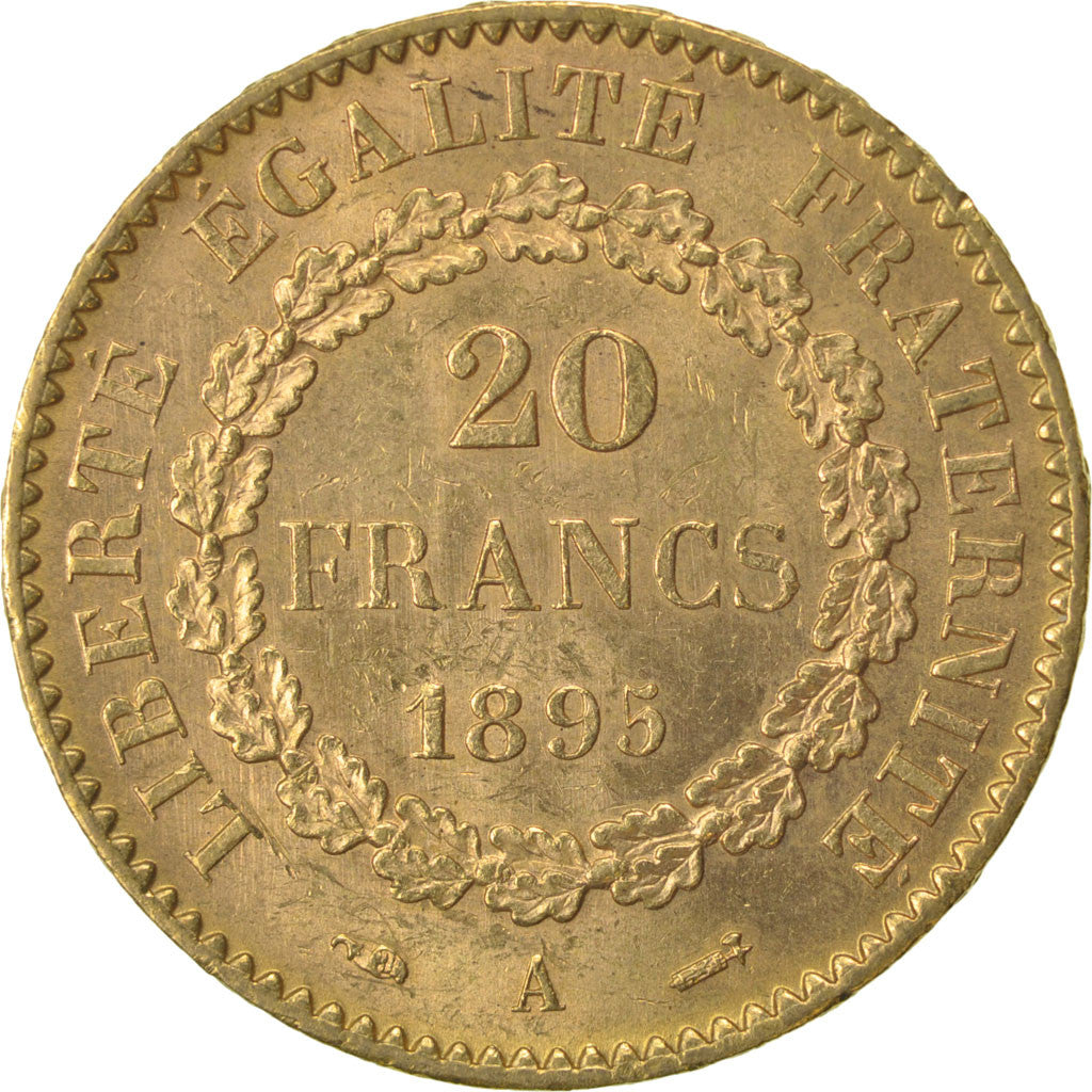 FRANCE, Génie, 20 Francs, 1895, Paris, KM #825, AU(55-58), Gold, Gadoury #1063,