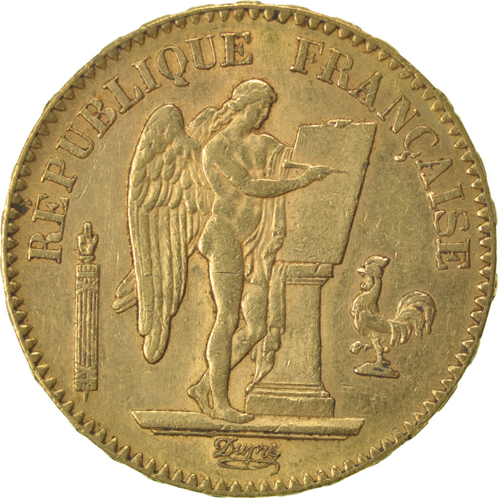 FRANCE, Génie, 20 Francs, 1886, Paris, KM #825, AU(55-58), Gold, Gadoury #1063, 
