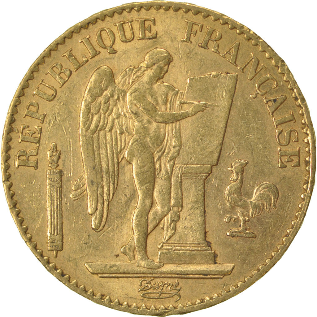 FRANCE, Génie, 20 Francs, 1874, Paris, KM #825, AU(55-58), Gold, Gadoury #1063, 