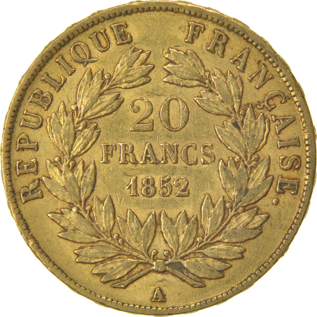 FRANCE, Napoléon III, 20 Francs, 1852, Paris, KM #774, EF(40-45), Gold, Gadoury 
