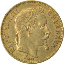 FRANCE, Napoléon III, 20 Francs, 1869, Strasbourg, KM #801.2, AU(50-53), Gold, G