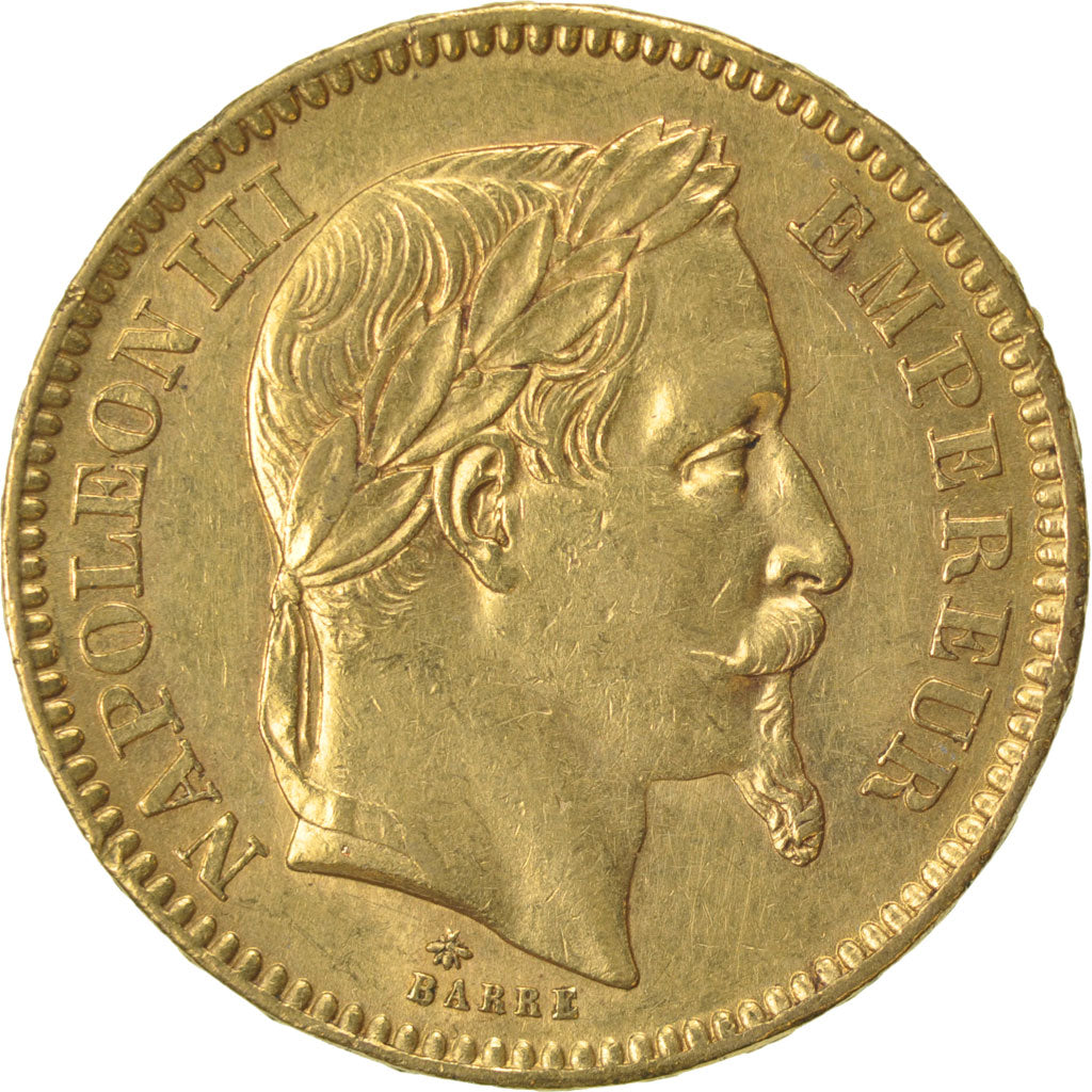 FRANCE, Napoléon III, 20 Francs, 1865, Paris, KM #801.1, AU(55-58), Gold, Gadour