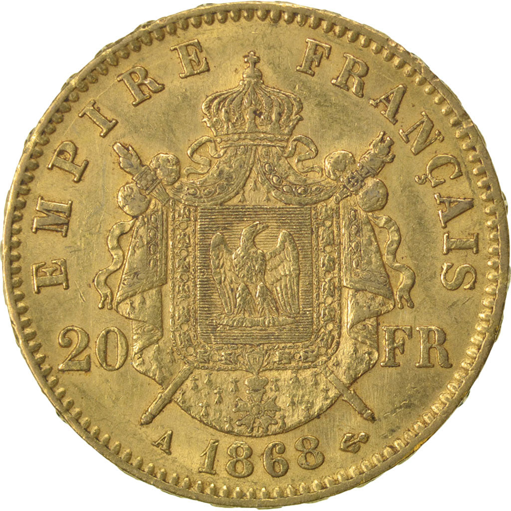 Coin, France, Napoleon III, Napoléon III, 20 Francs, 1868, Paris, AU(50-53)