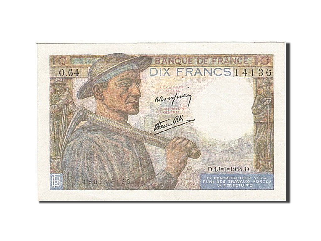 Frankreich, 10 Francs, 1941, KM:99e, 1944-01-13, UNC(65-70), Fayette:8.10
