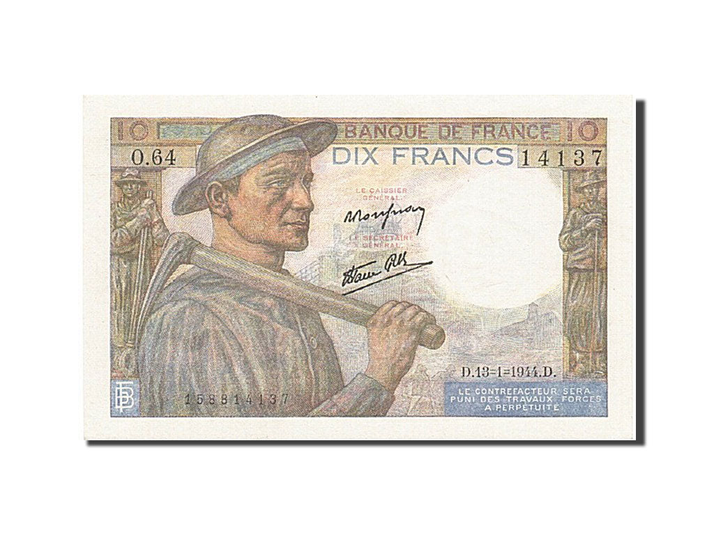 France, 10 Francs, 1941, KM:99e, 1944-01-13, UNC(65-70), Fayette:8.10