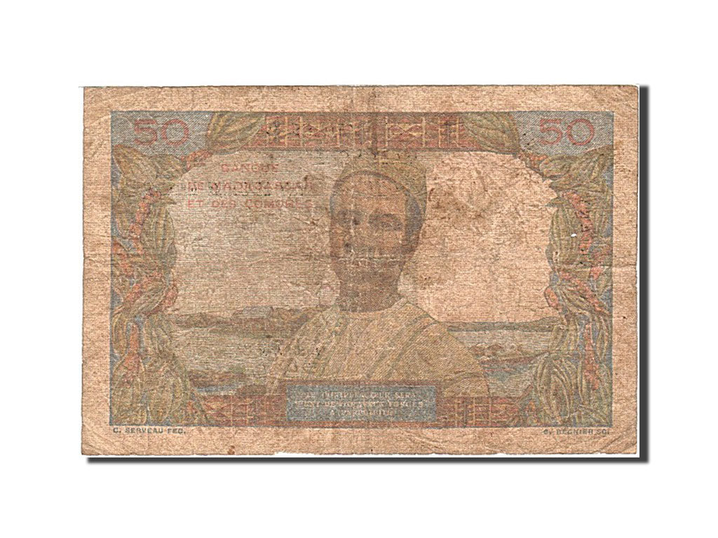 Madagascar, 50 Francs = 10 Ariary, 1961, KM:51b, Undated (1961), VF(20-25)