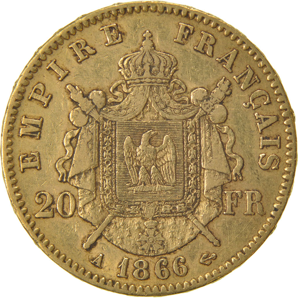 FRANCE, Napoléon III, 20 Francs, 1866, Paris, KM #801.1, EF(40-45), Gold, Gadour