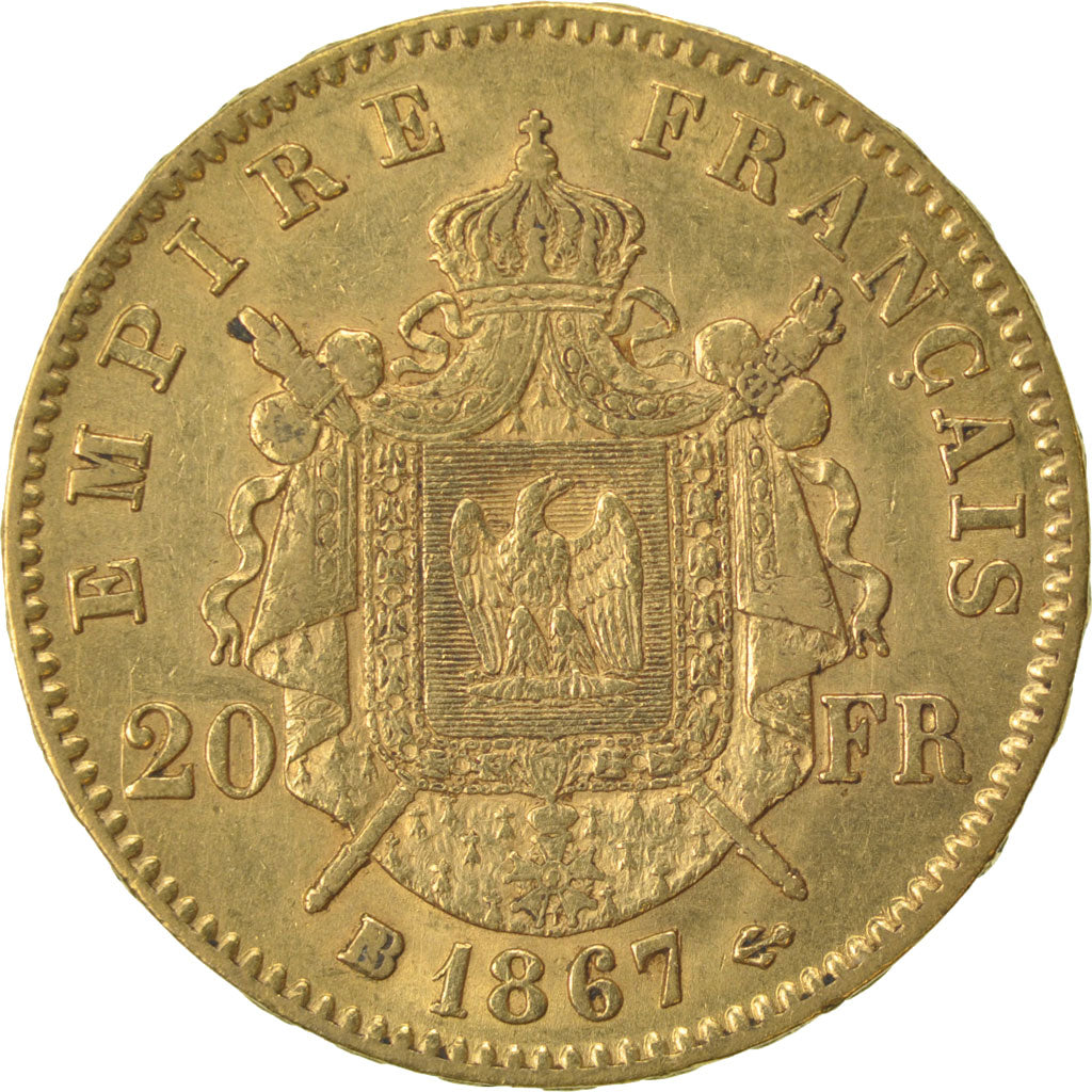 Monnaie, France, Napoleon III, Napoléon III, 20 Francs, 1867, Strasbourg, TTB