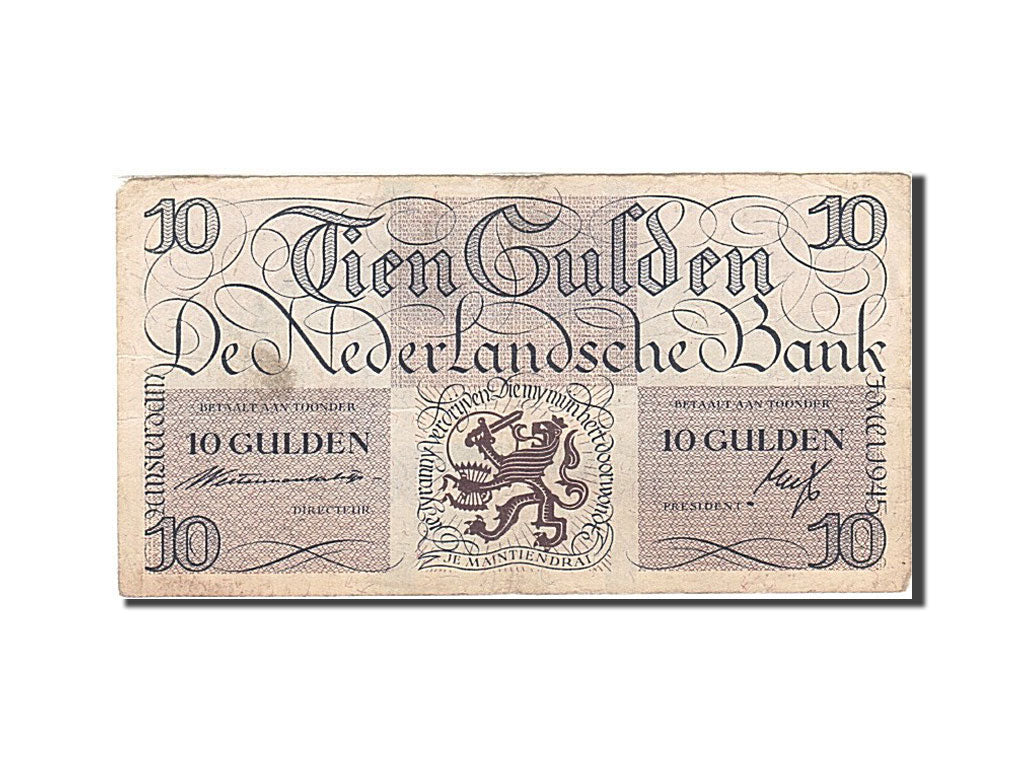 Netherlands, 10 Gulden, 1945, KM:74, 1945-05-07, VF(20-25)