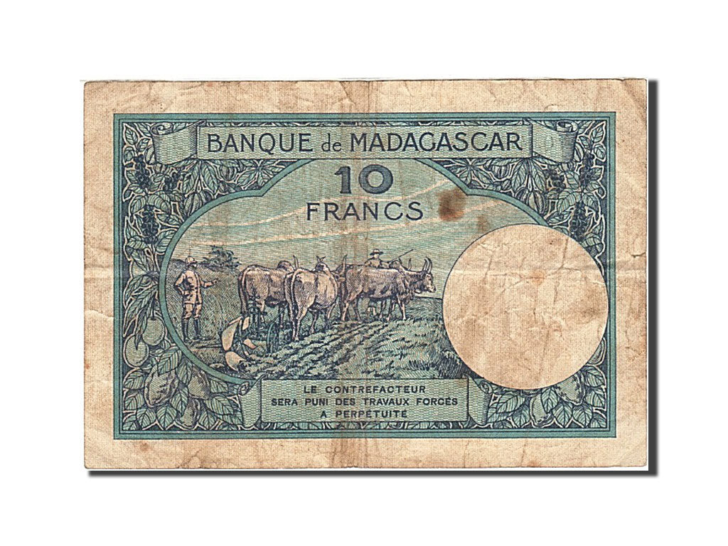 Banknote, Madagascar, 10 Francs, 1937-1947, Undated, KM:36, VF(30-35)