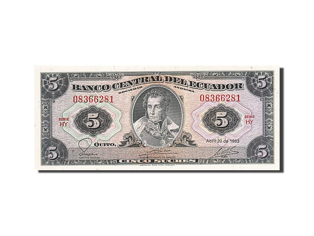 Banknote, Ecuador, 5 Sucres, 1975-1980, 1983-04-20, KM:108b, UNC(65-70)