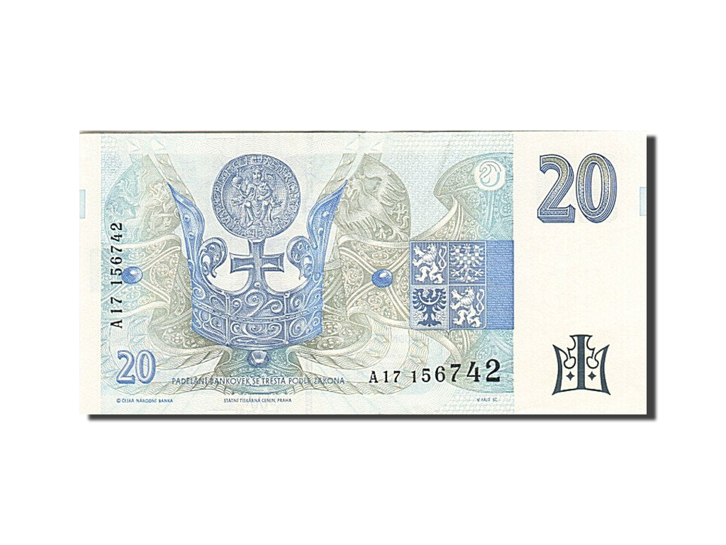 Banknote, Czech Republic, 20 Korun, 1994-1996, 1994, KM:10a, AU(55-58)