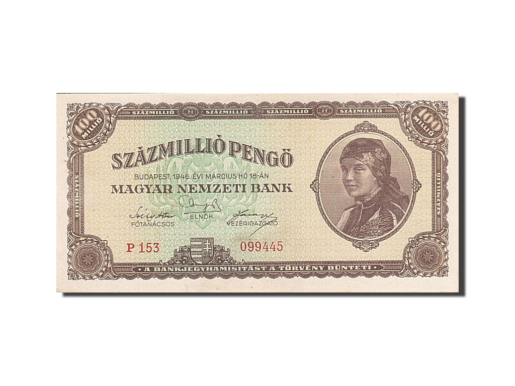 Hongrie, 100,000,000 Pengö, 1945-1946, 1946-03-18, KM:124, SPL