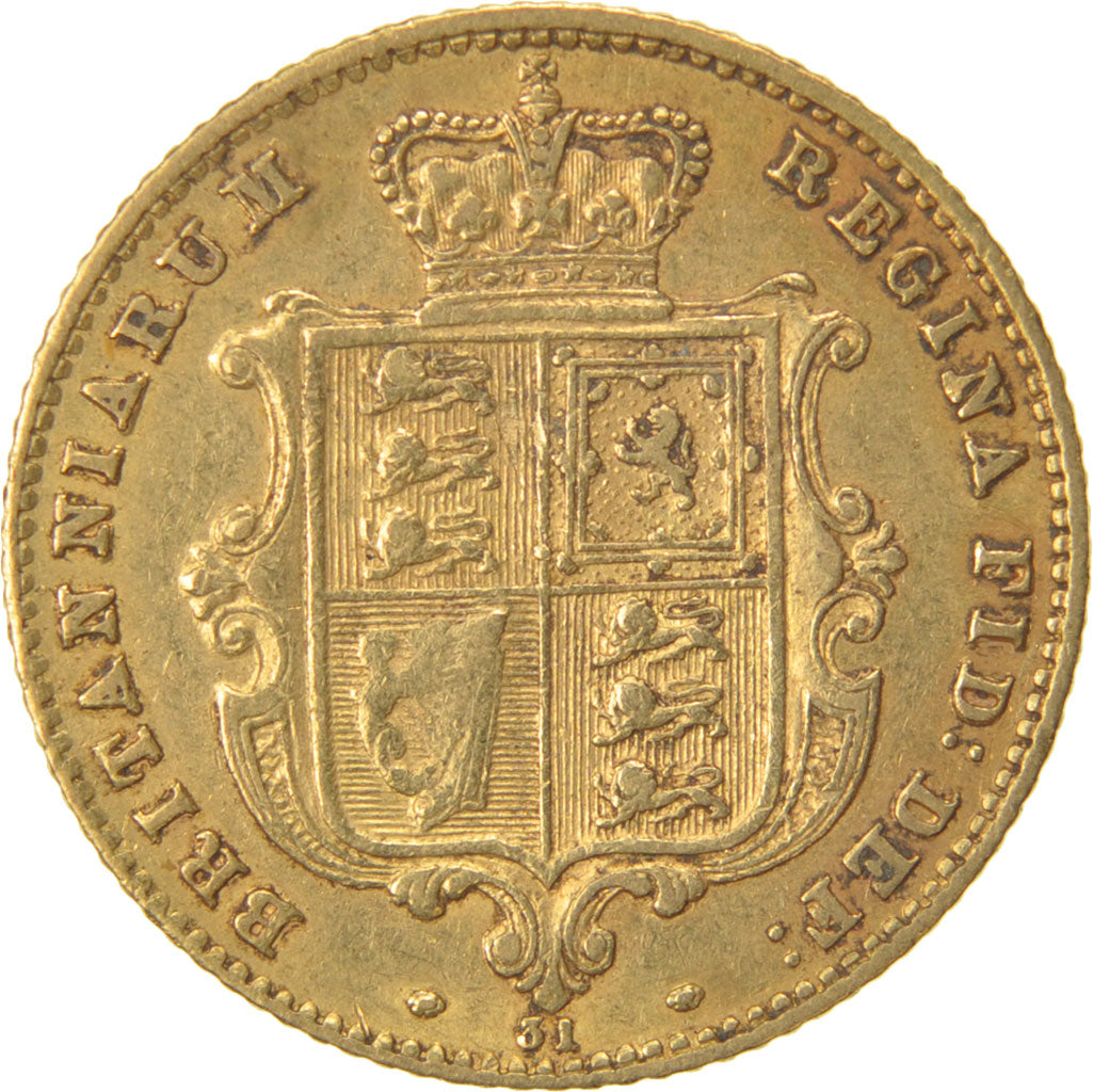 GREAT BRITAIN, 1/2 Sovereign, 1866, London, KM #735.2, AU(50-53), Gold, 3.97