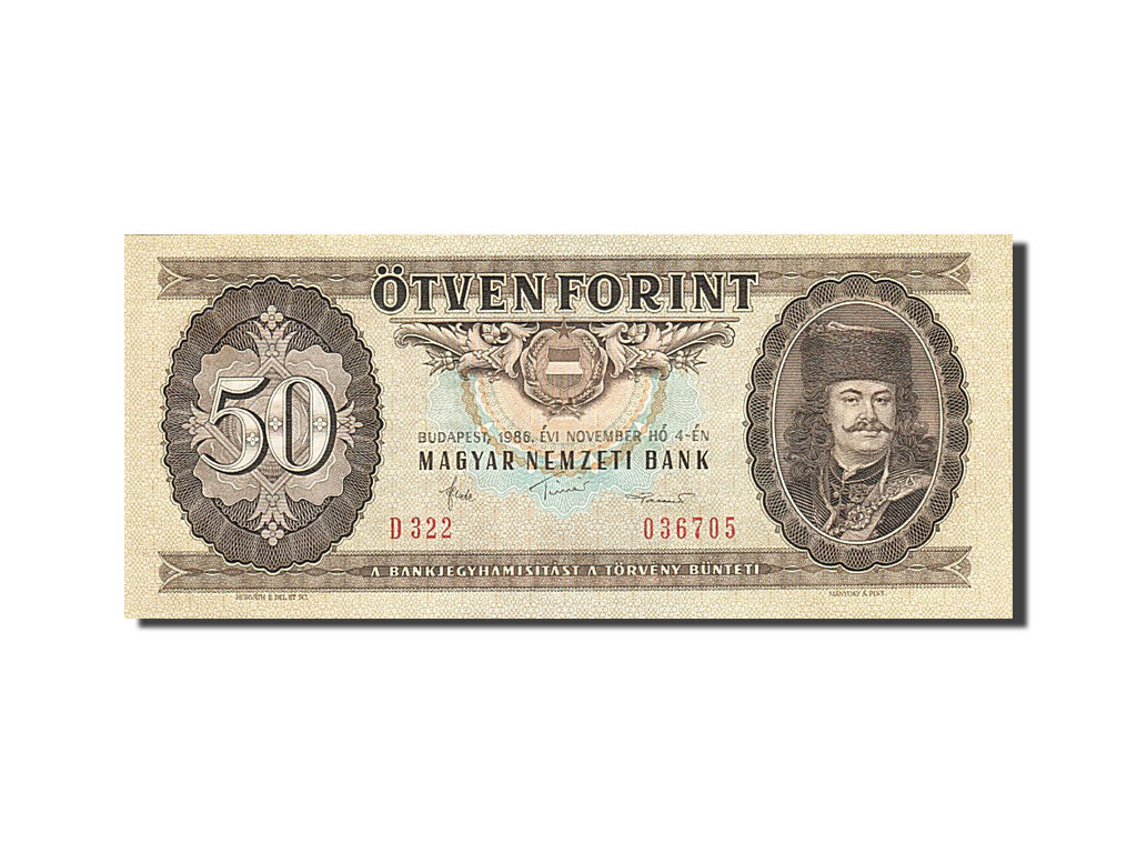 Banknote, Hungary, 50 Forint, 1957-1983, 1986-11-04, KM:170g, UNC(63)