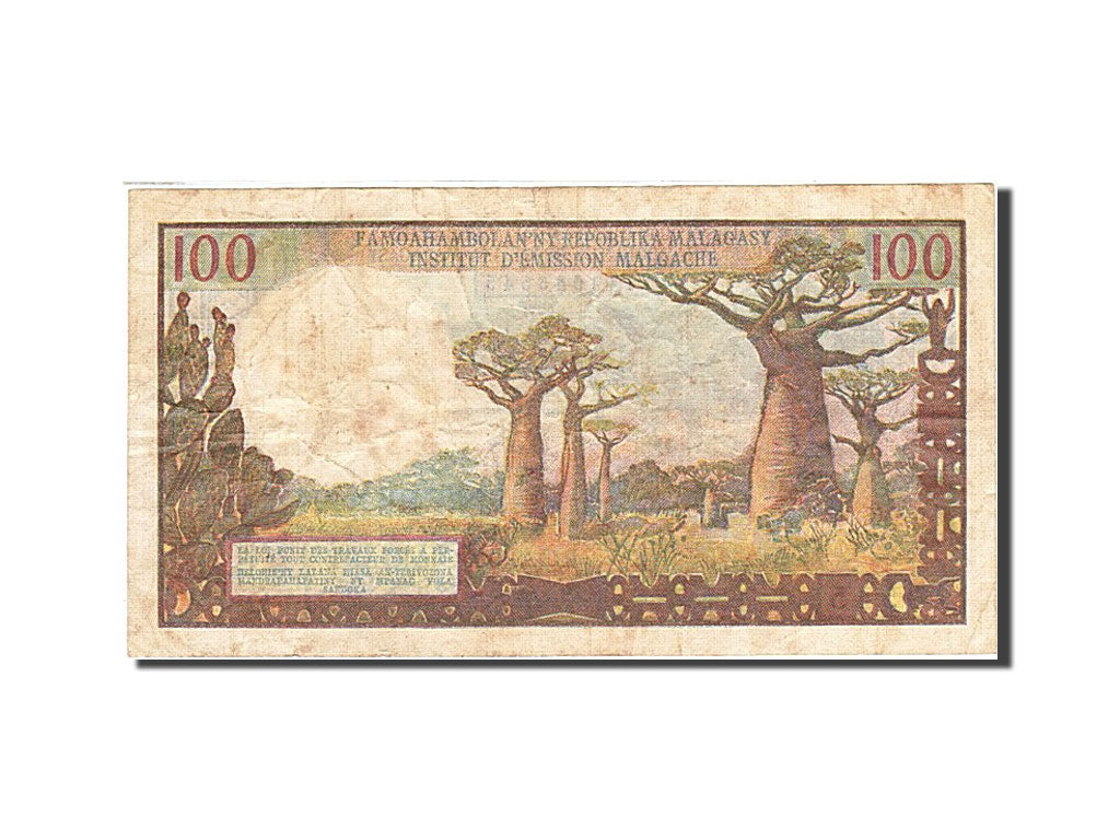 Banknote, Madagascar, 100 Francs =  20 Ariary, 1966, Undated (1966), KM:57a