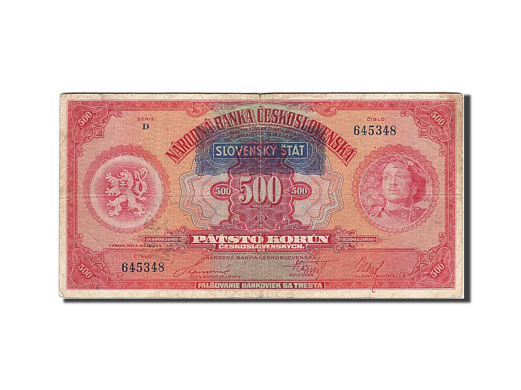 Tchécoslovaquie, 500 Korun, 1926-1934, 1929-05-02, KM:24a, TB