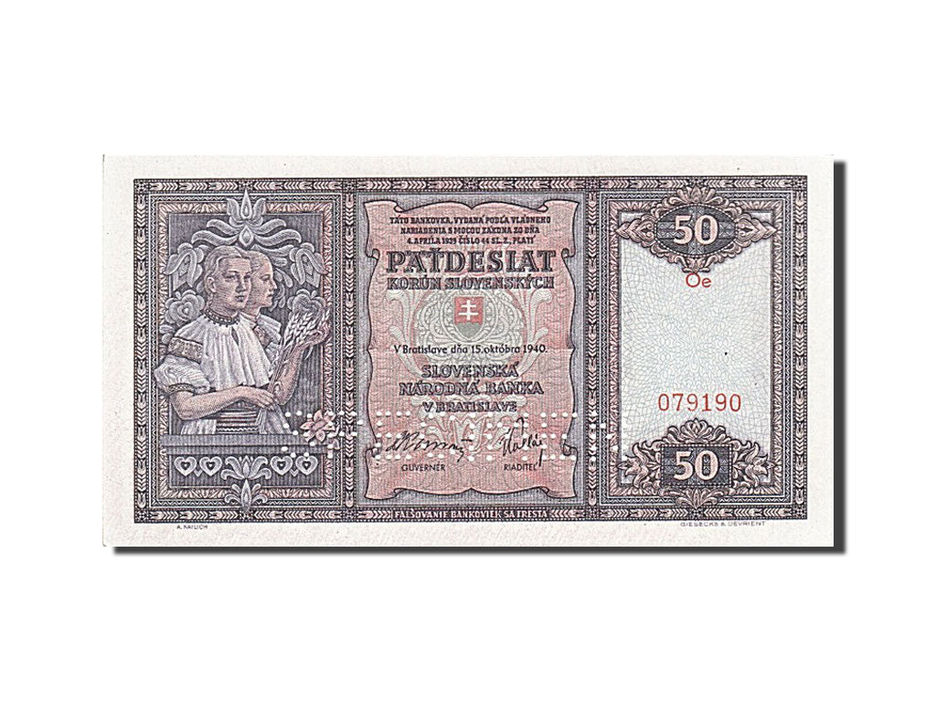 Slovaquie, 50 Korun, 1940-1944, 1940-10-15, KM:9s, Specimen, NEUF