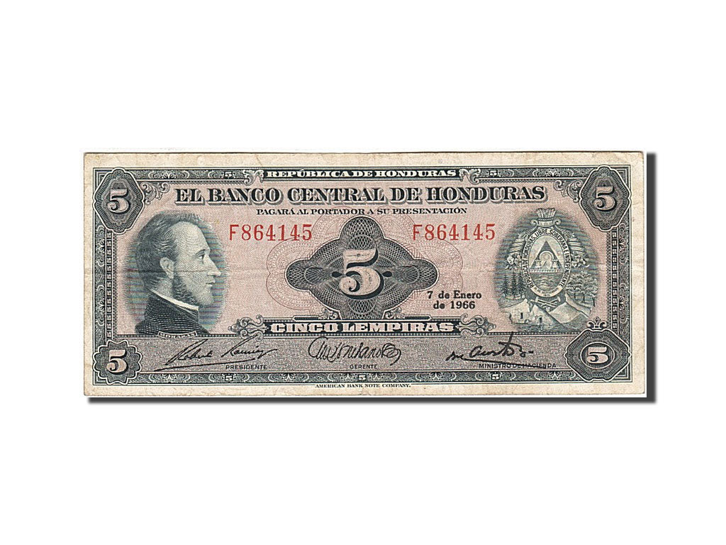 Billete, 5 Lempiras, 1953-1956, Honduras, KM:51b, 1966-01-07, MBC