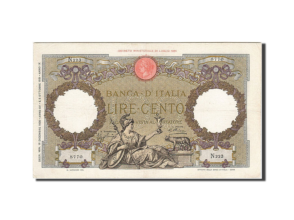 Italy, 100 Lire, 1930-1933, KM:55a, 1936-12-16, EF(40-45)
