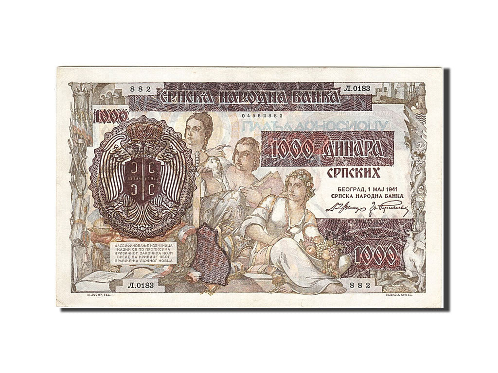 Banknote, Serbia, 1000 Dinara on 500 Dinara, 1941, 1941-05-01, KM:24, AU(55-58)