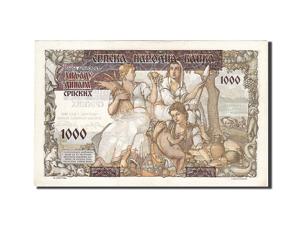 Banknote, Serbia, 1000 Dinara on 500 Dinara, 1941, 1941-05-01, KM:24, AU(55-58)