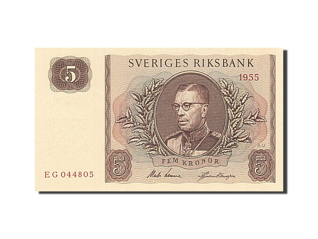 Sweden, 5 Kronor, 1952-1955, 1955, KM:42b, UNC(65-70)