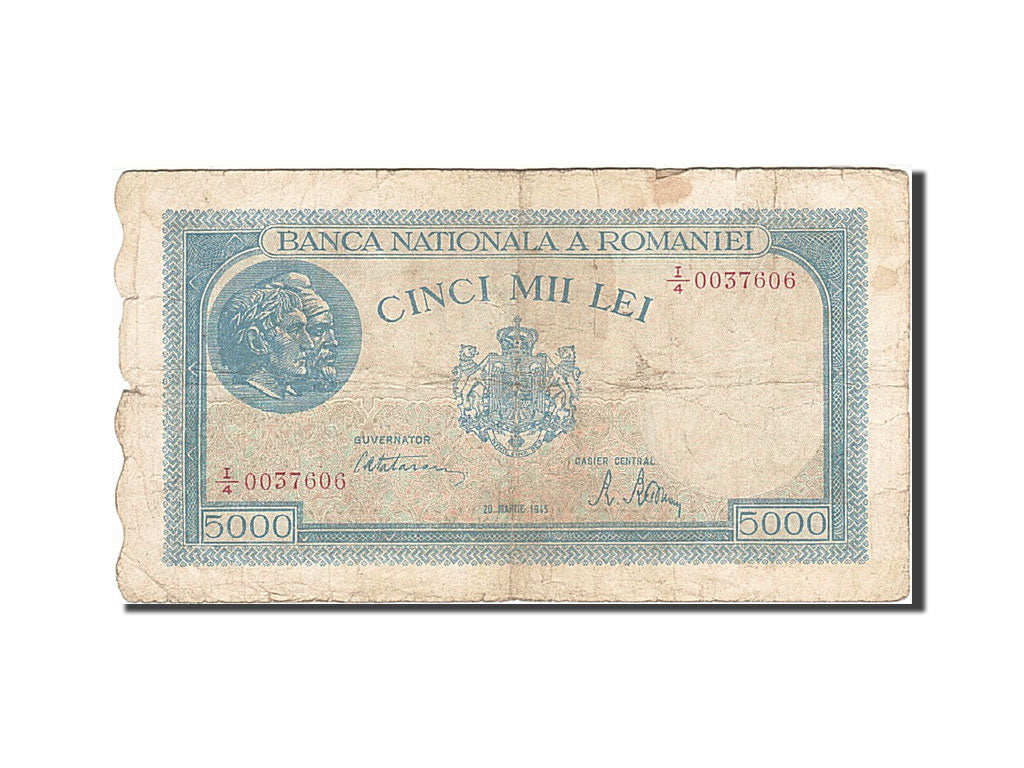 Romania, 5000 Lei, 1944, 1945-03-25, KM:56a, VF(20-25)