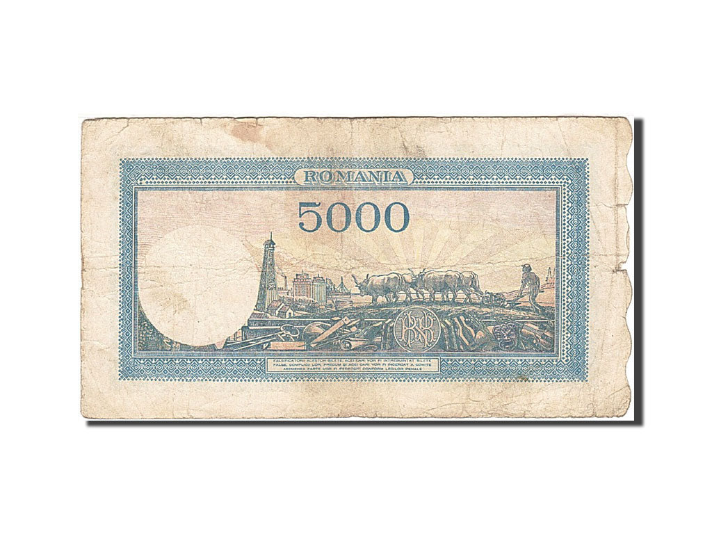 Romania, 5000 Lei, 1944, 1945-03-25, KM:56a, VF(20-25)
