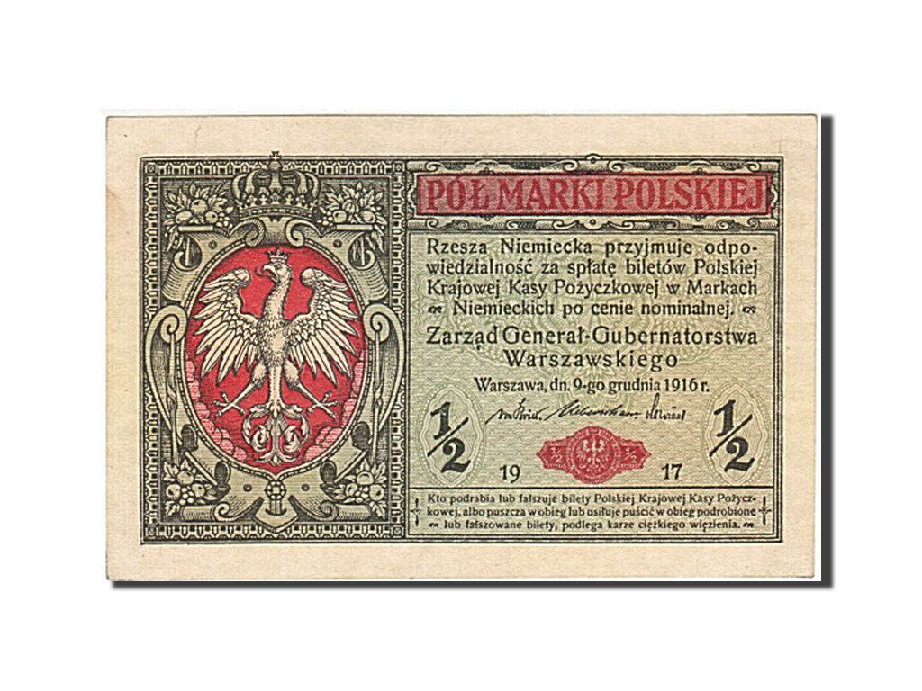 Poland, 1/2 Marki, 1916-1917, KM:1, 1917, UNC(60-62)