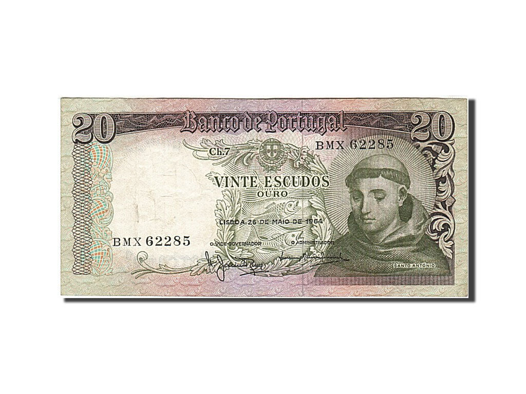 Portugal, 20 Escudos, 1964-1966, 1964-05-26, KM:167b, TTB