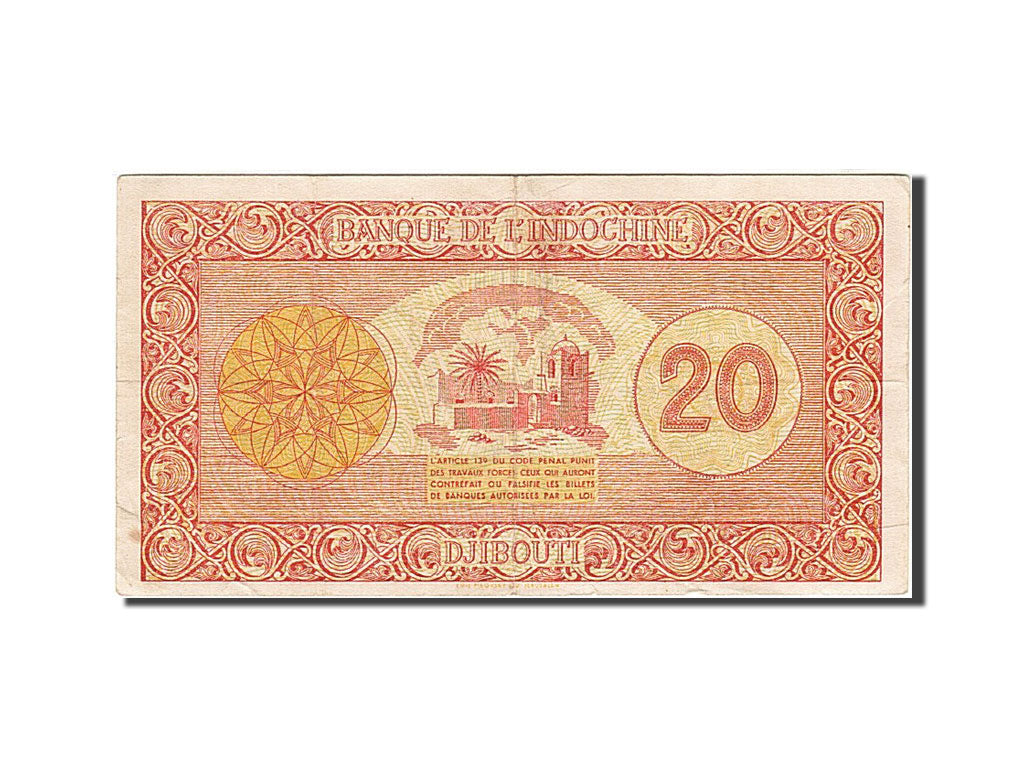 French Somaliland, 20 Francs, 1945, 1945-02-12, KM:15, EF(40-45)