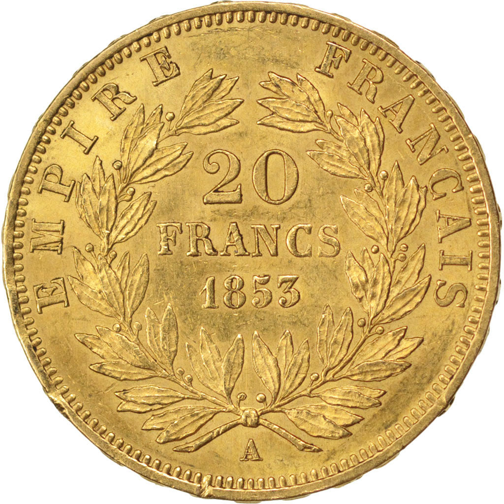 FRANCE, Napoléon III, 20 Francs, 1853, Paris, KM #781.1, AU(55-58), Gold, Gadour